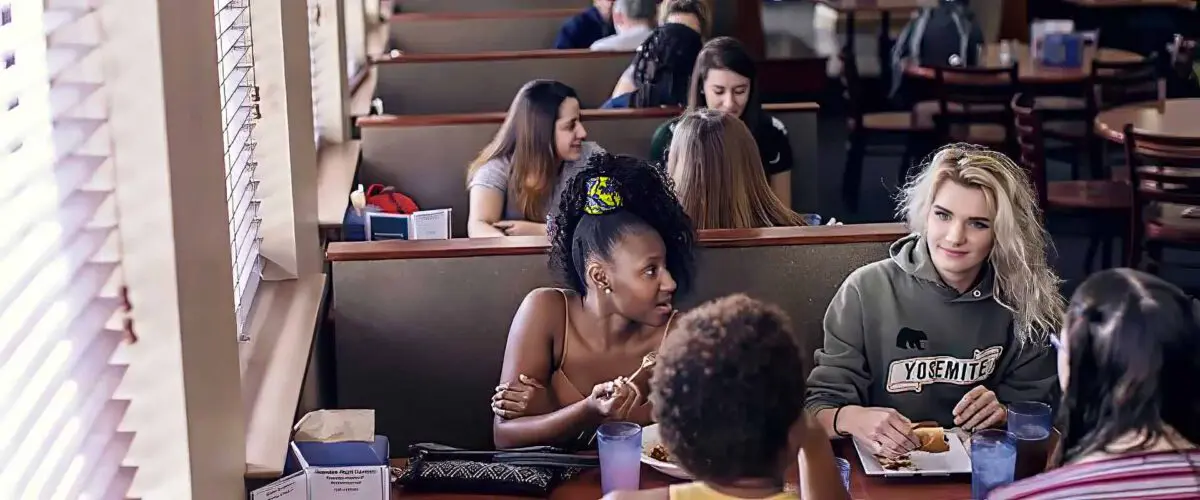 Students sitting in the Commons